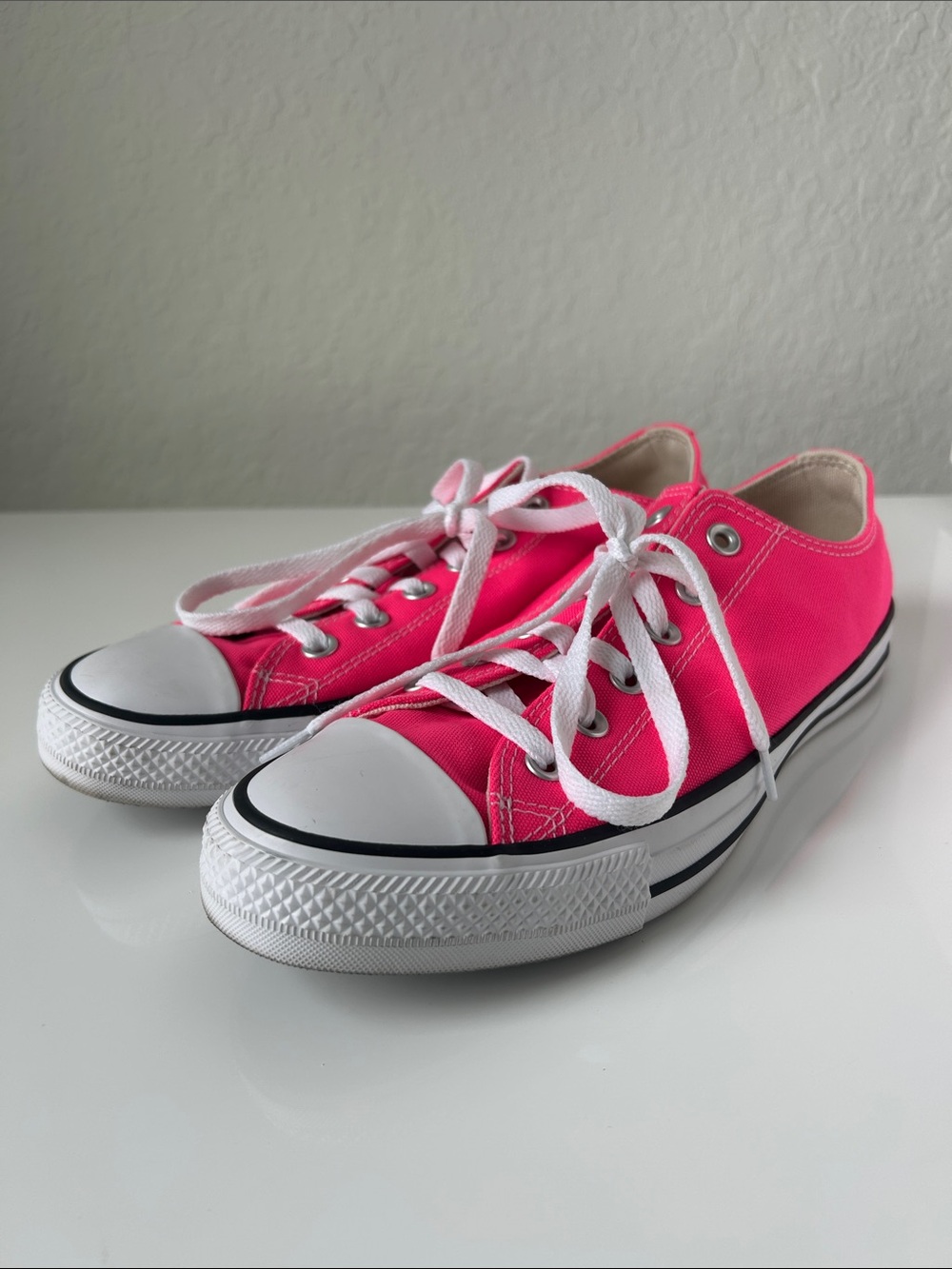 Converse Low Top Canvas Sneakers in Hot Pink and White